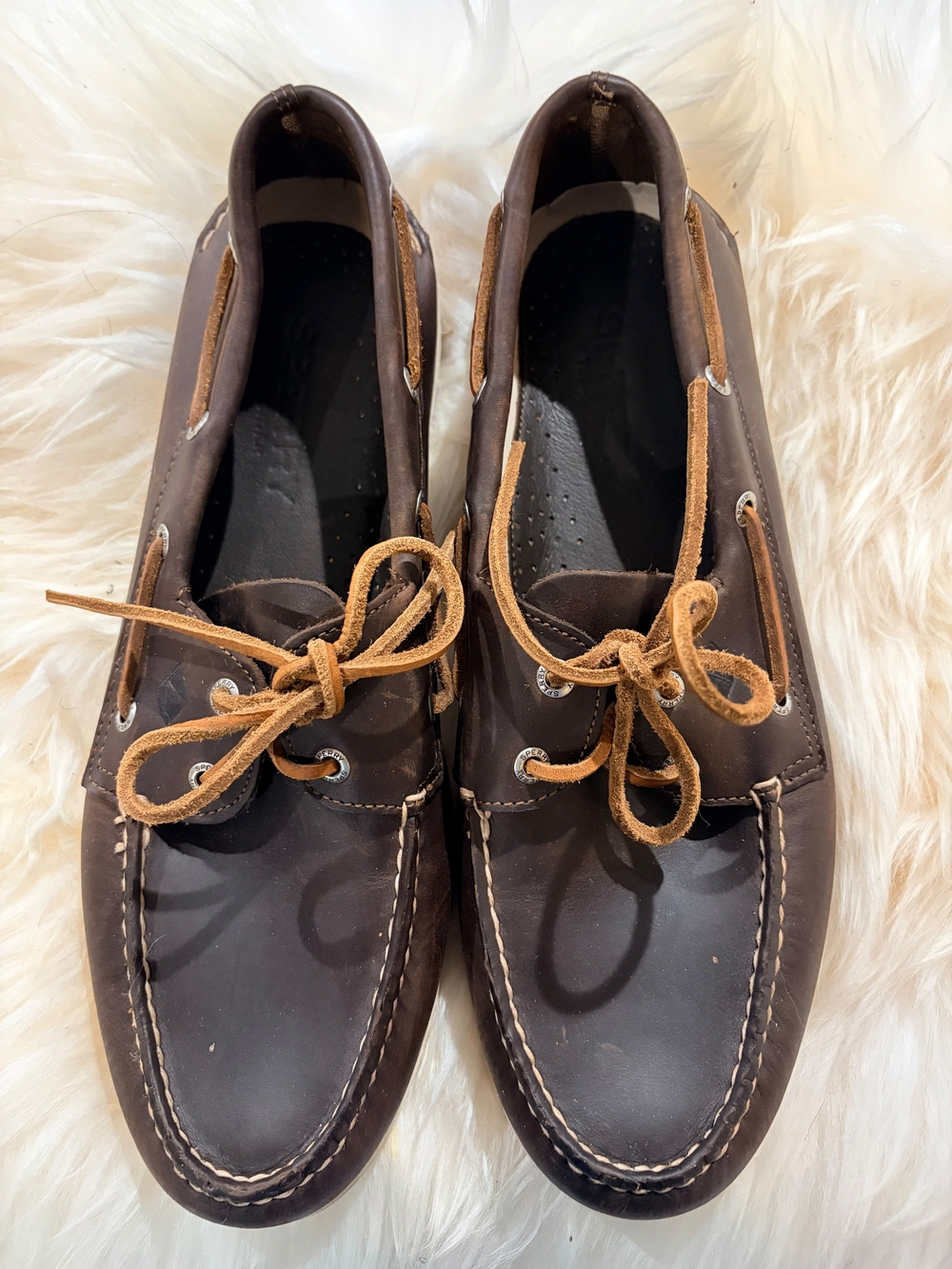 Men's Brown Leather Boat Shoes with Tan Laces